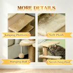 Plush steps, hanging ball and scratching post details