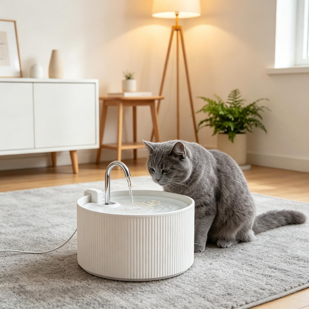 2.2L Ceramic Cat Water Fountain — beside a drinking cat
