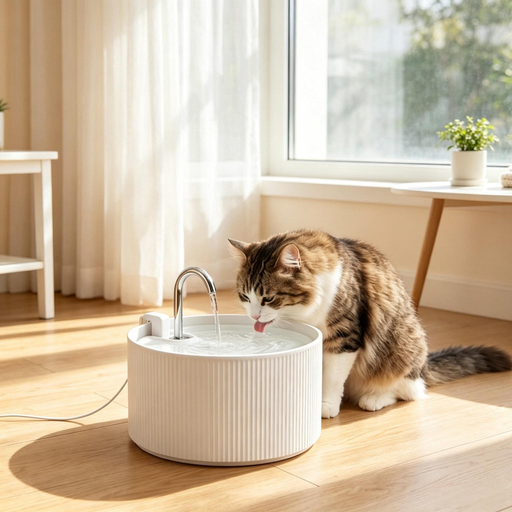 2.2L Ceramic Cat Water Fountain — near a window