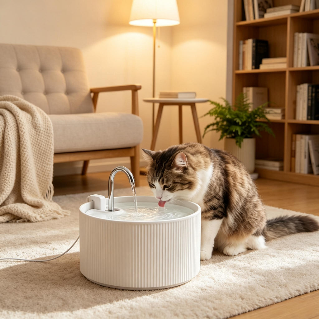 2.2L Ceramic Cat Water Fountain — in a living room