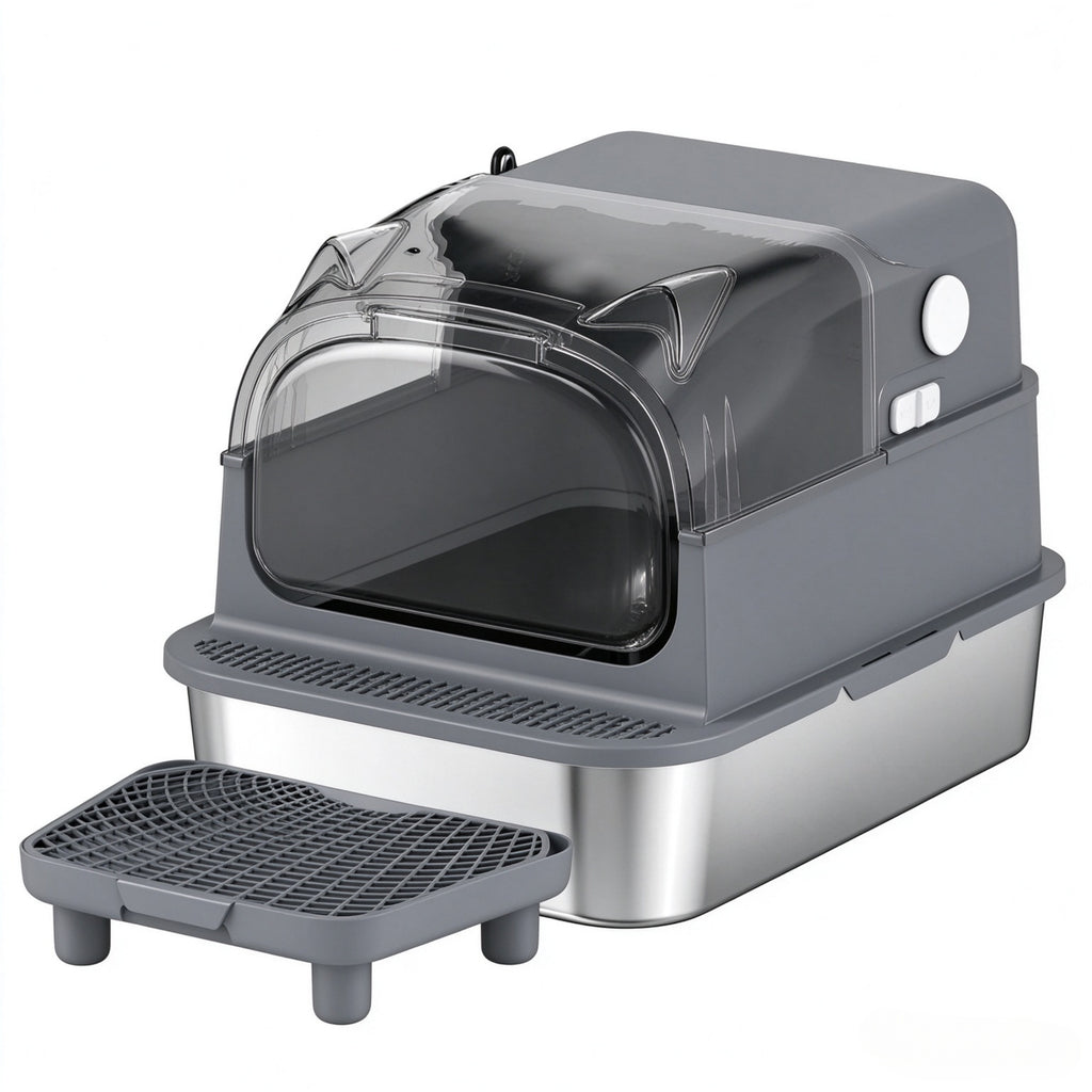 Enclosed Stainless Steel Cat Litter Box — product with step