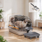 Enclosed Stainless Steel Cat Litter Box — dimensions and included scoop