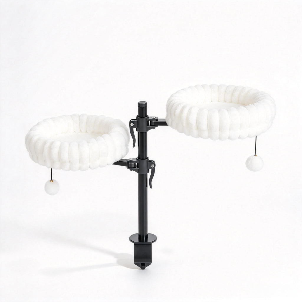Dual Cat Desk Hammock with Clamp — two round beds and mounting clamp