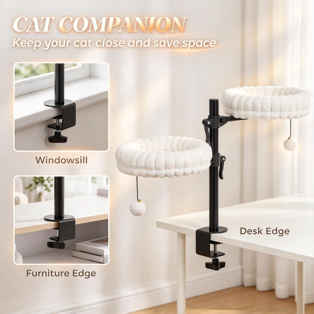 Dual Cat Desk Hammock with Clamp — desk and windowsill mounting examples