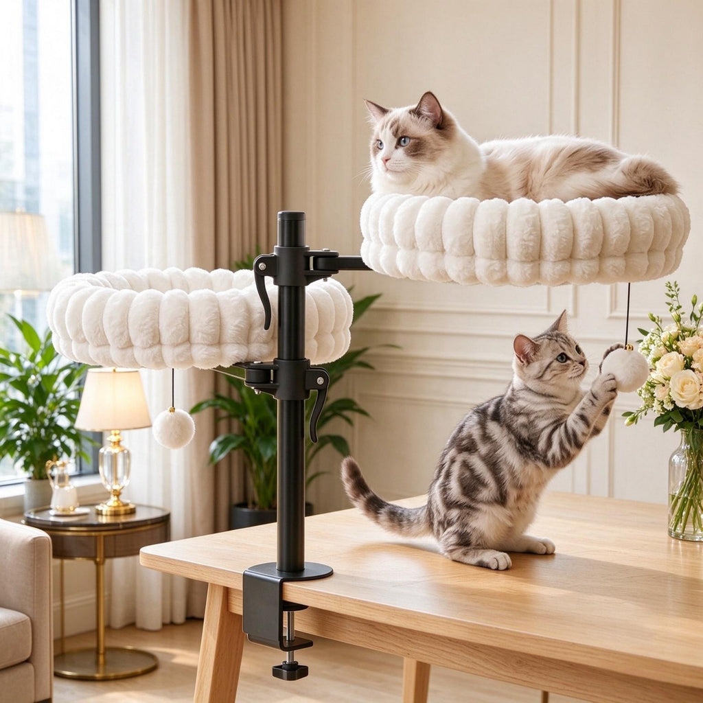 Dual Cat Desk Hammock with Clamp — cat resting by a window