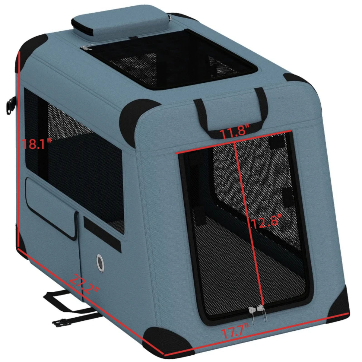 Pet carrier outer dimensions and front door opening