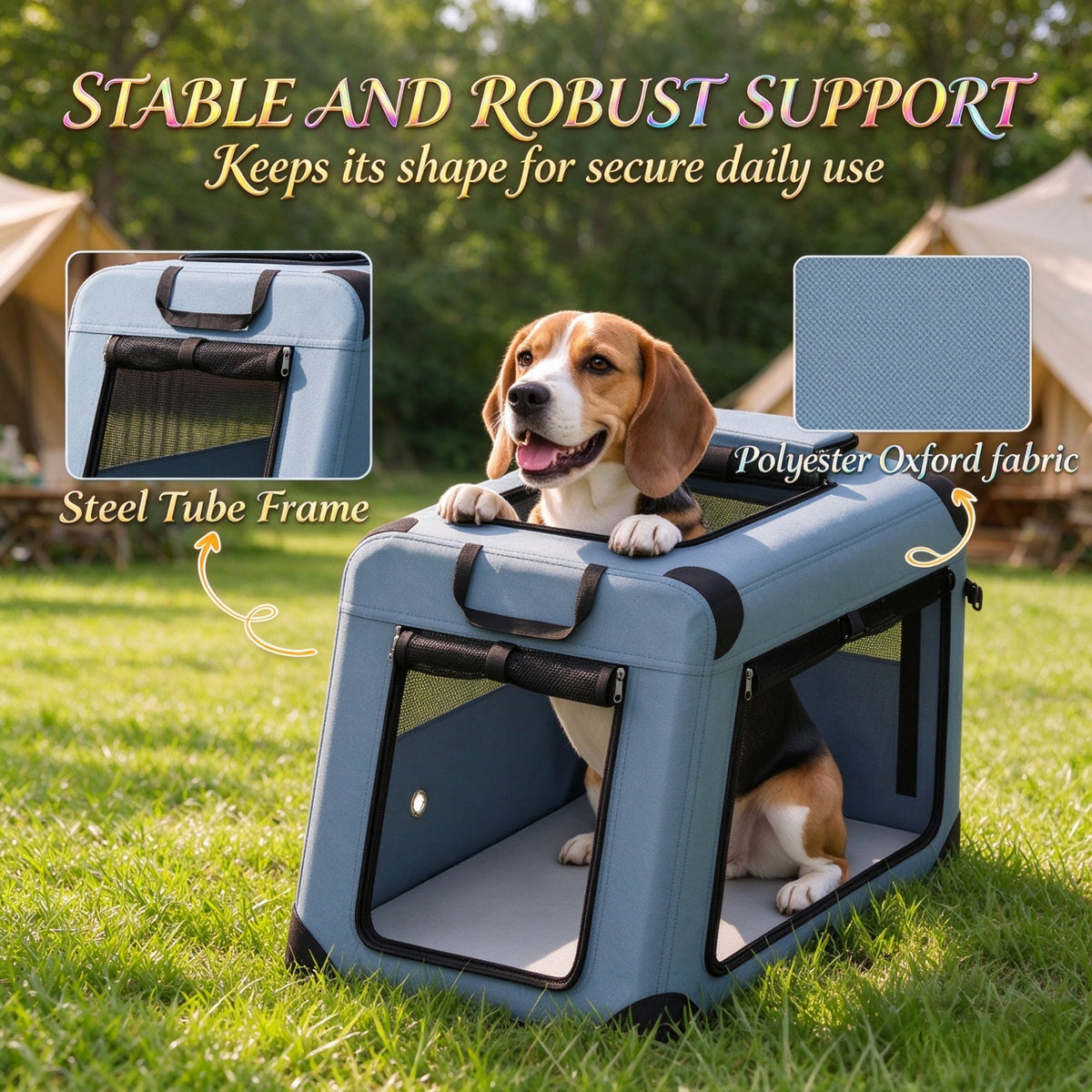 Steel tube frame and polyester Oxford fabric details