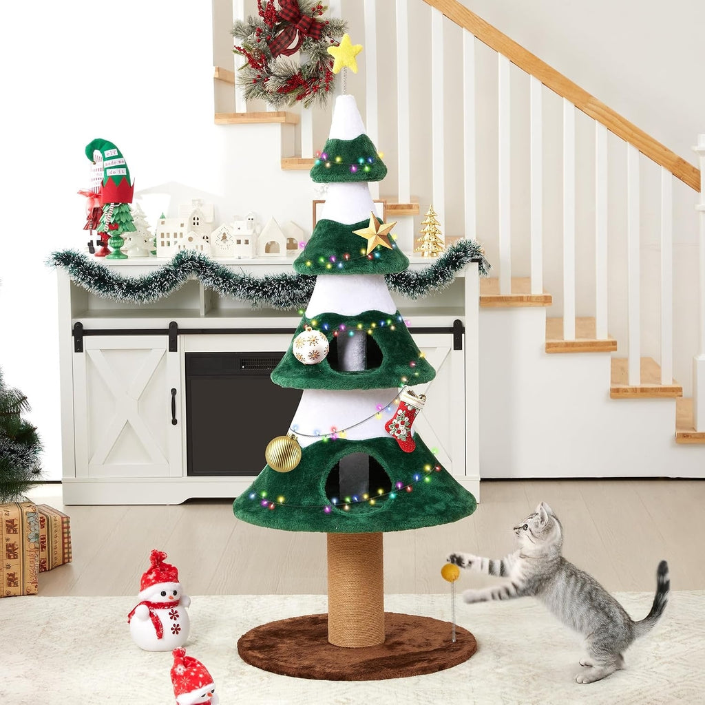 Festive cat tree room scene