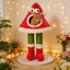 Red Christmas hat cat tree with cat in hideaway