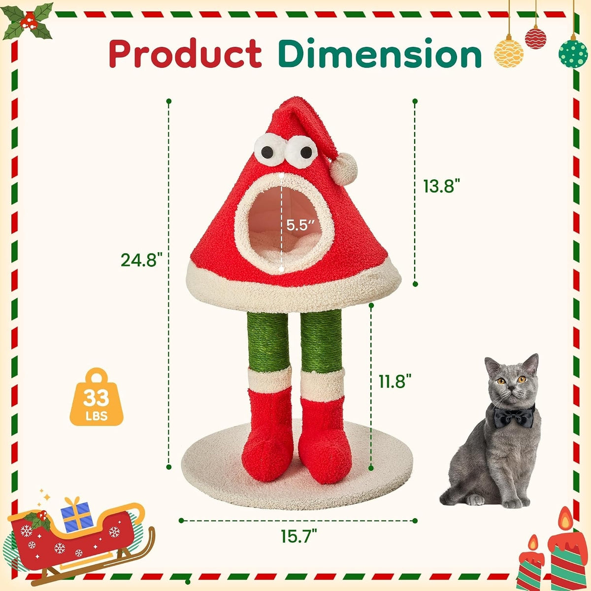 Christmas hat cat tree dimensions and 24.8-inch height
