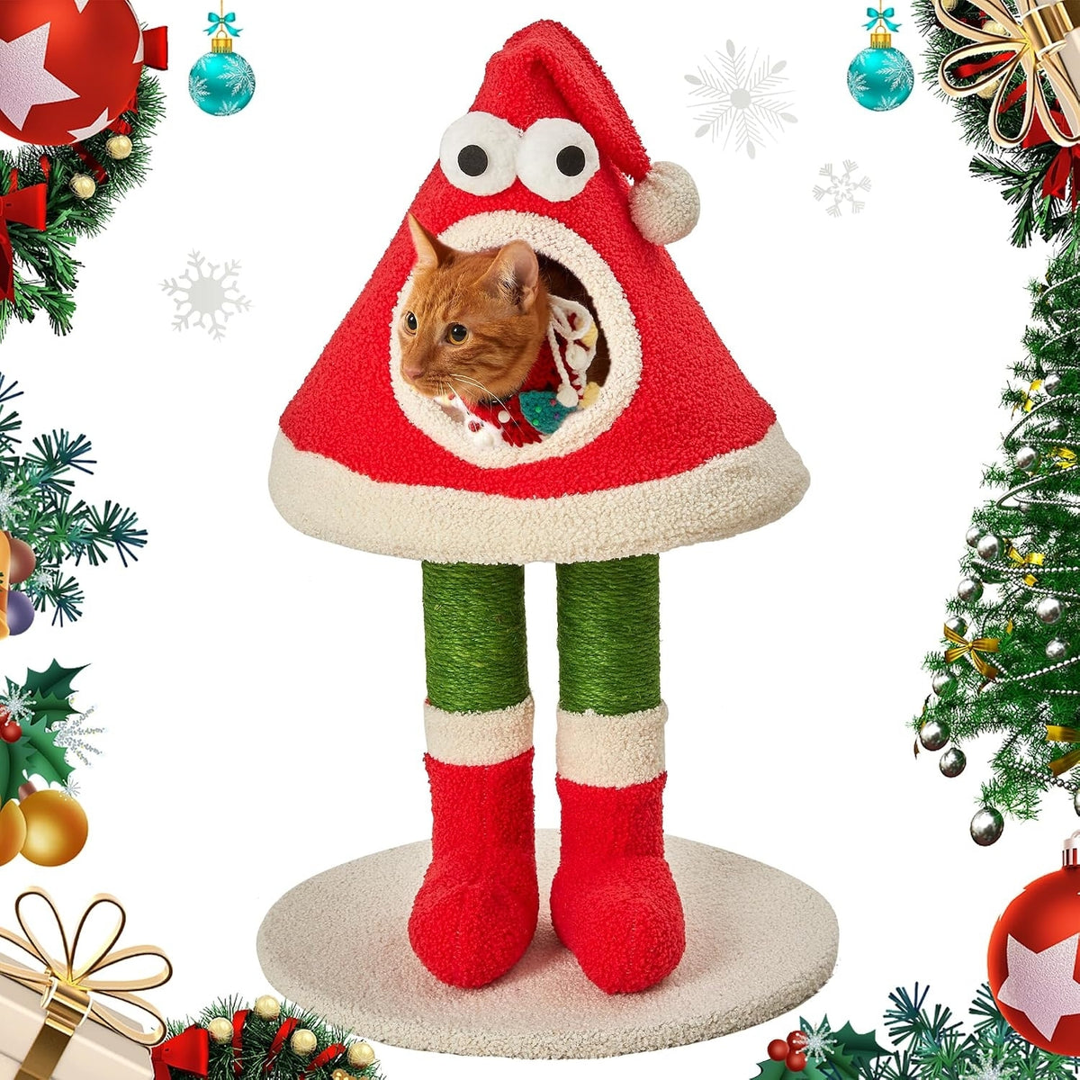 Front view of Christmas hat cat tree