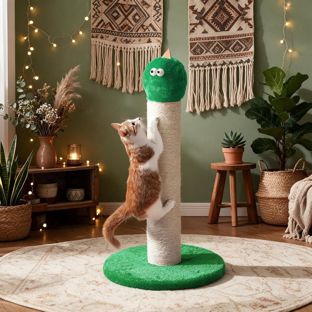 Cat scratching green monster sisal post