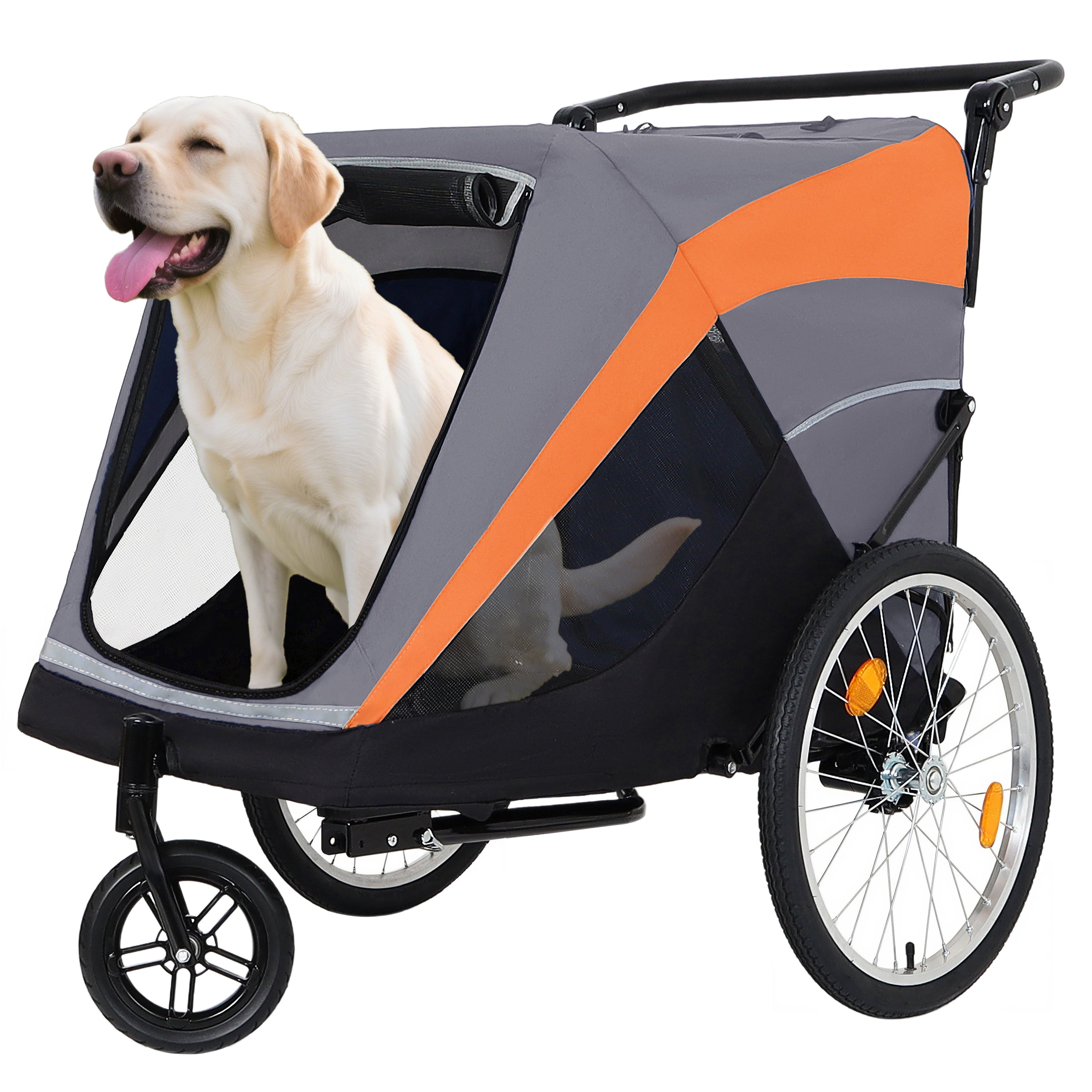 2-in-1 Folding Pet Bike Trailer and Stroller with Quick-Release Wheels and Storage – Gray & Orange W1364P323704 Secondary image