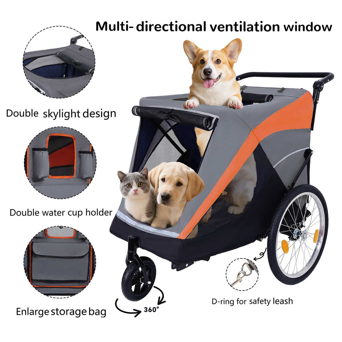Mesh windows, rear pockets and safety tether details
