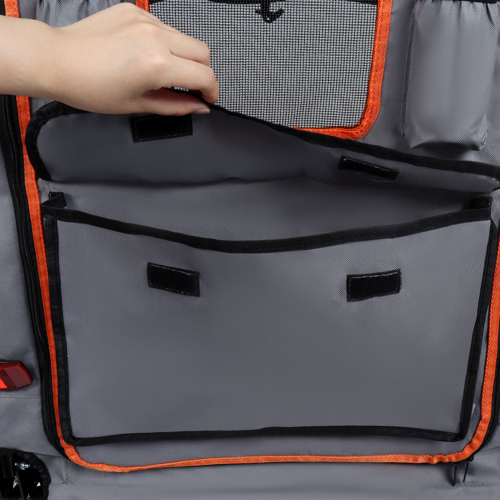 Rear storage bag and cup pockets
