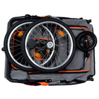 Collapsed frame and removed wheel arrangement