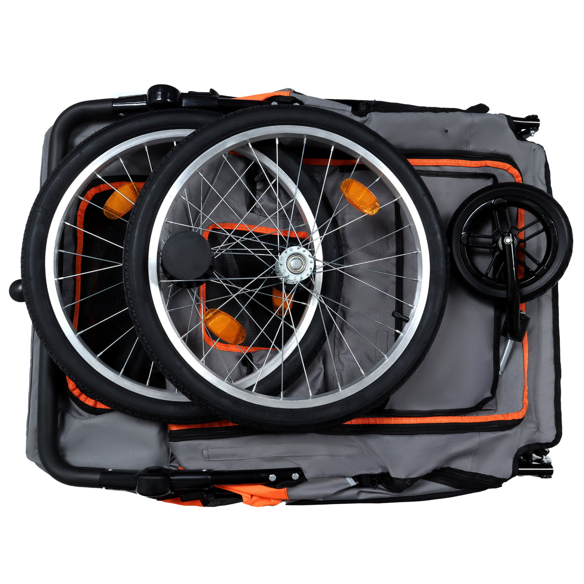 Collapsed frame and removed wheel arrangement