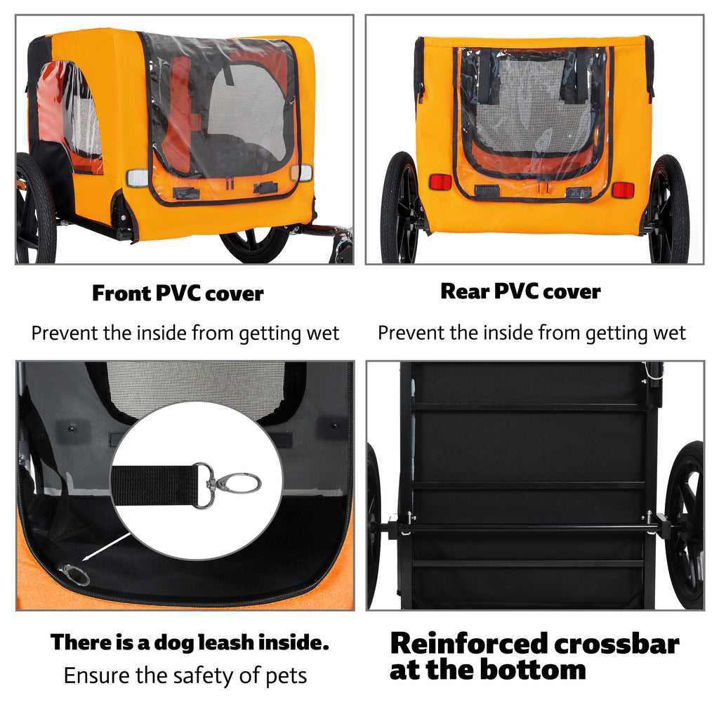 Folding Pet Bike Trailer Orange — weather covers and internal tether