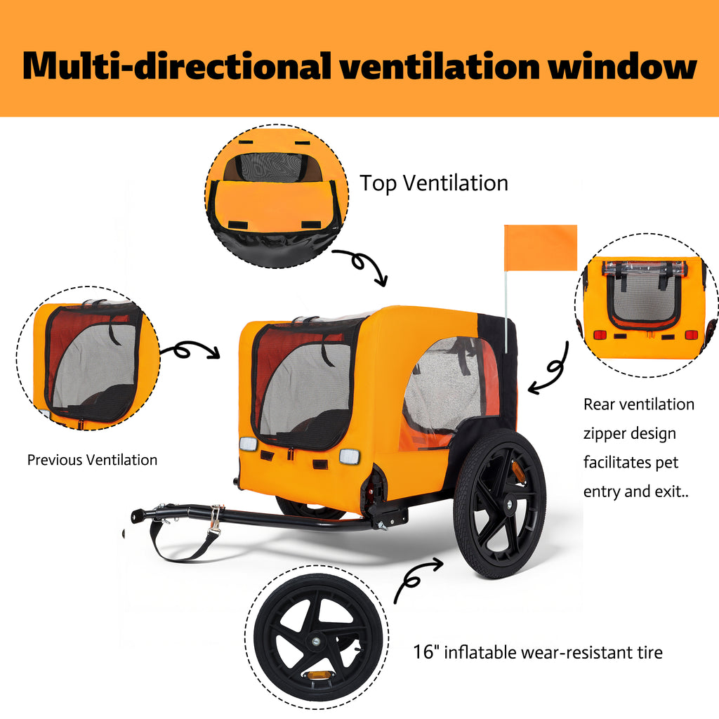Folding Pet Bike Trailer Orange — mesh ventilation panels