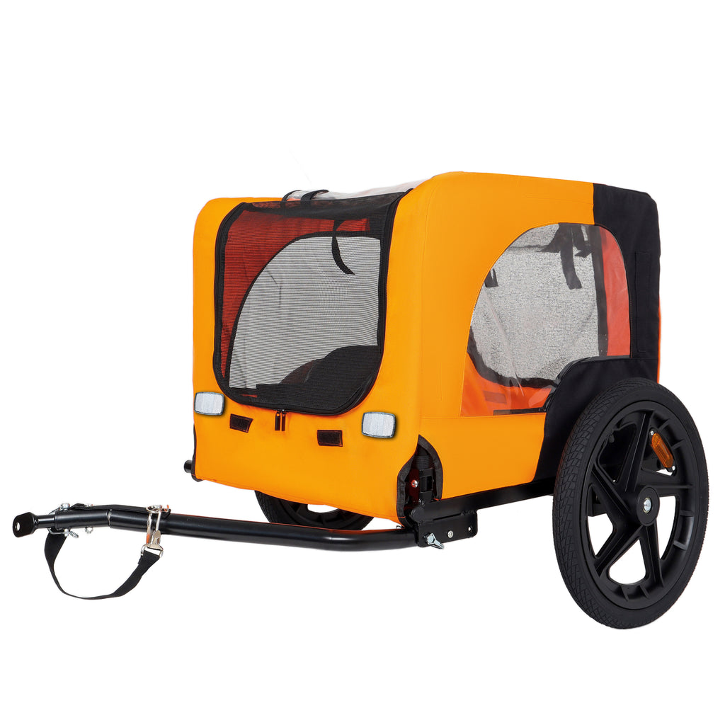 Folding Pet Bike Trailer Orange — front three-quarter view
