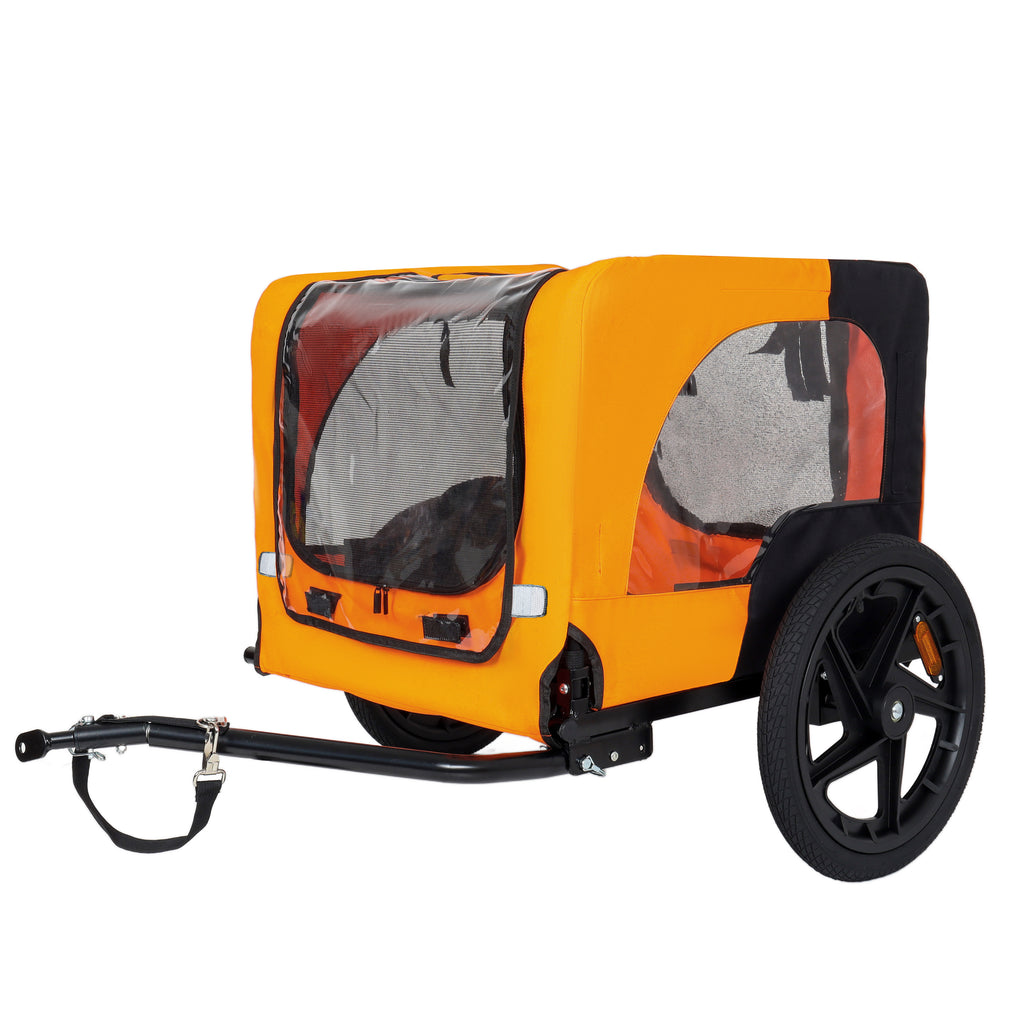 Folding Pet Bike Trailer Orange — closed clear front cover