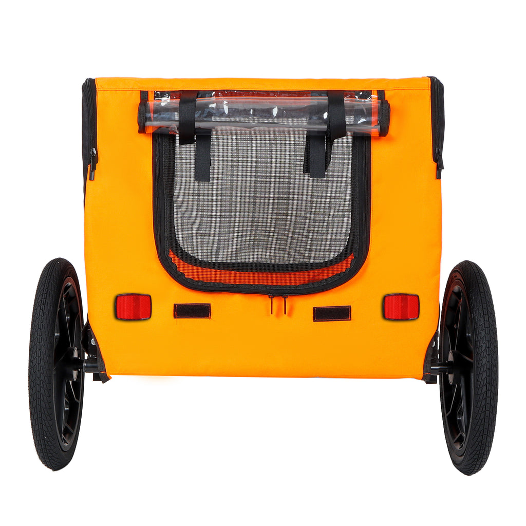 Folding Pet Bike Trailer Orange — rear mesh door
