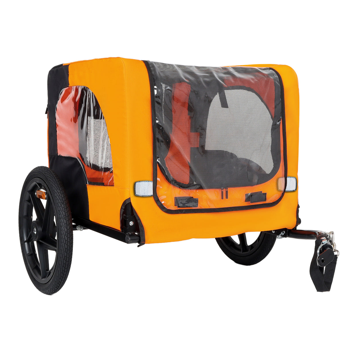 Folding Pet Bike Trailer Orange — front entry and hitch