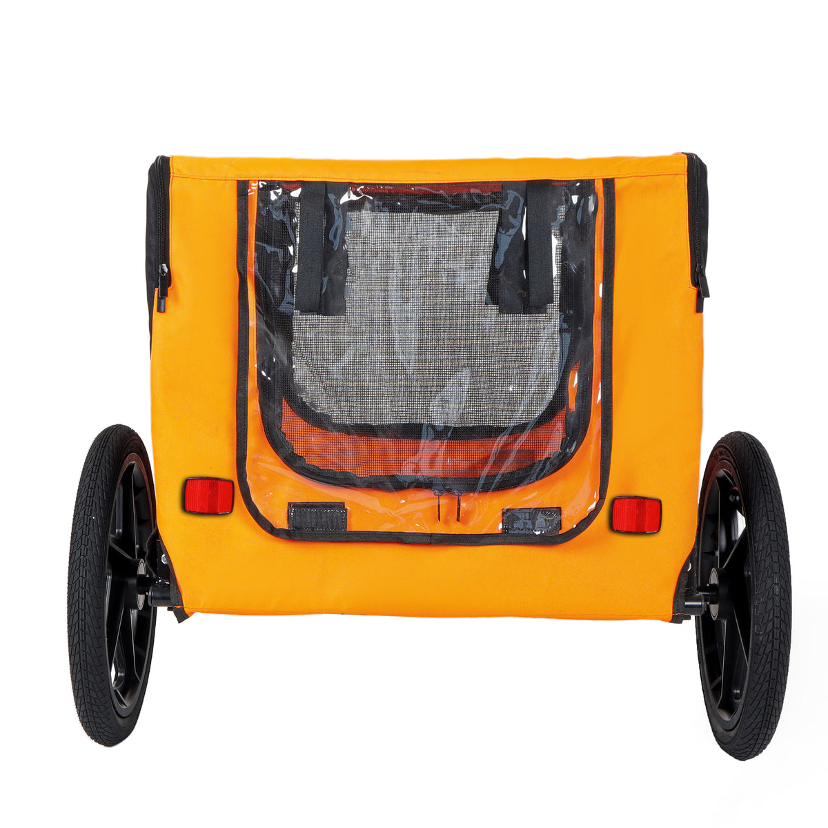Folding Pet Bike Trailer Orange — rear window and flag