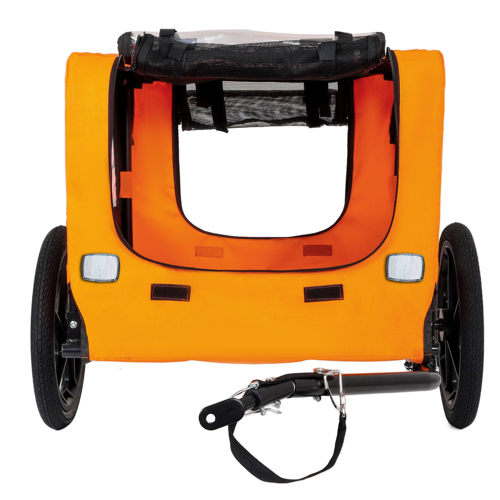 Folding Pet Bike Trailer Orange — rear access opening