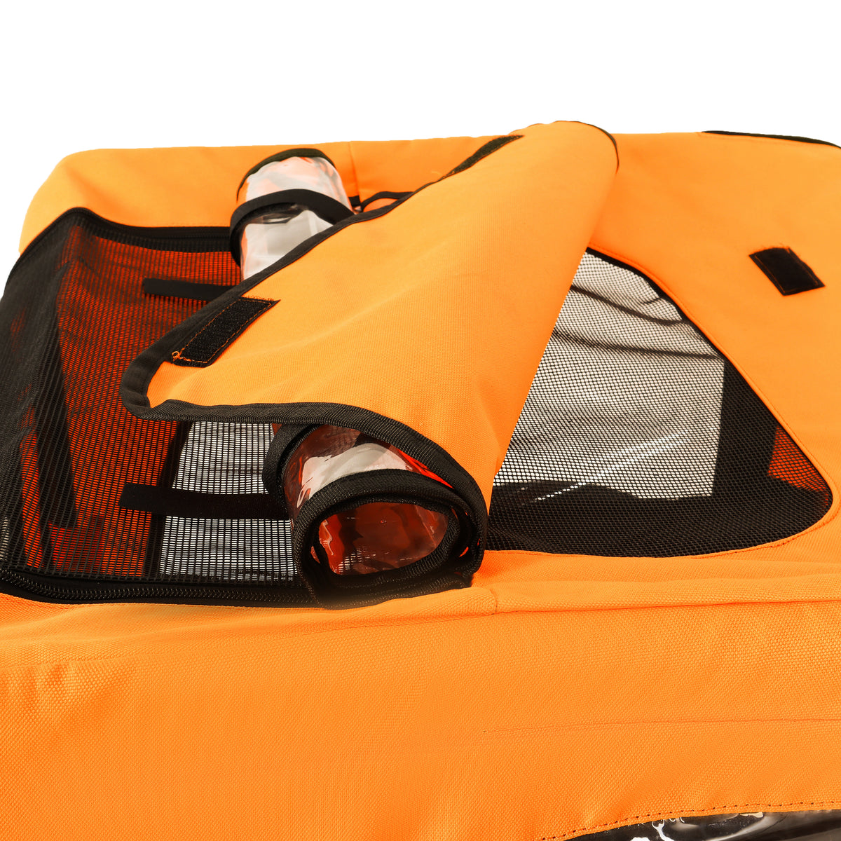 Folding Pet Bike Trailer Orange — zippered fabric detail