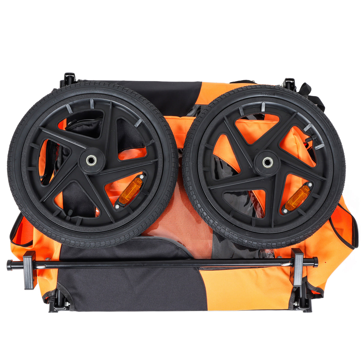 Folding Pet Bike Trailer Orange — folded with wheels removed