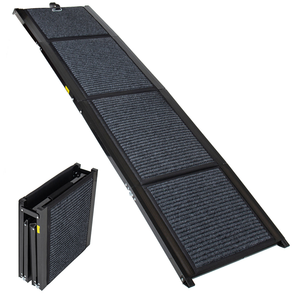 Black four-section car ramp unfolded and folded