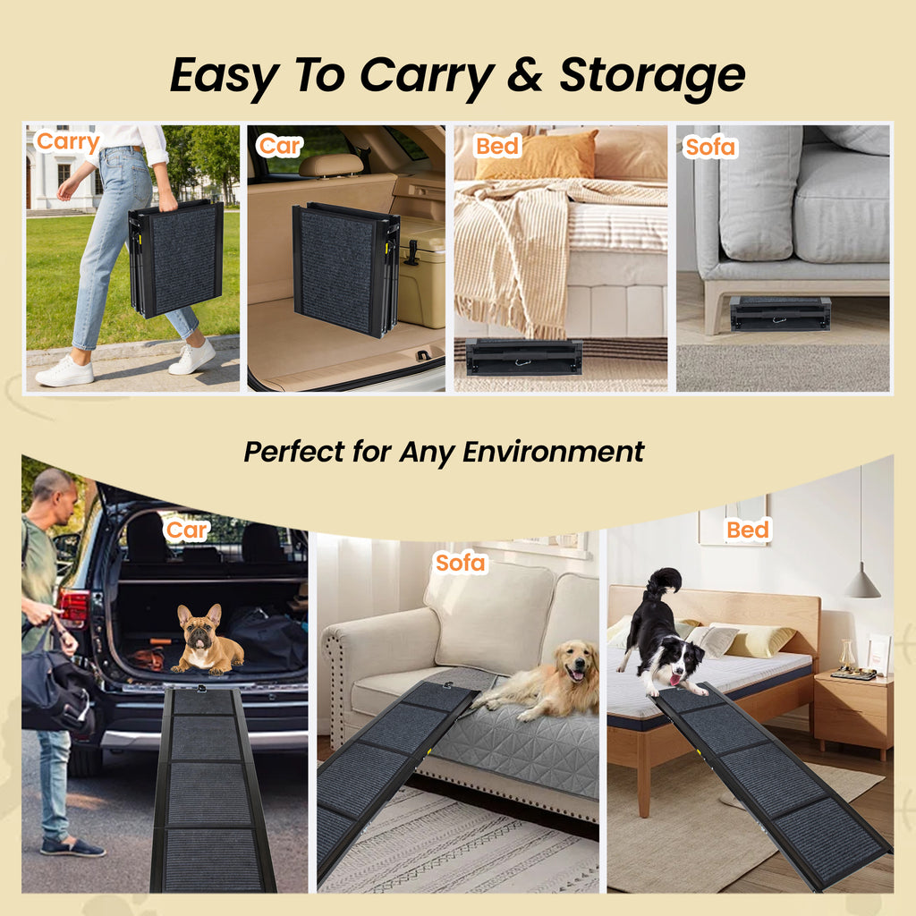 Folding ramp carry and storage examples