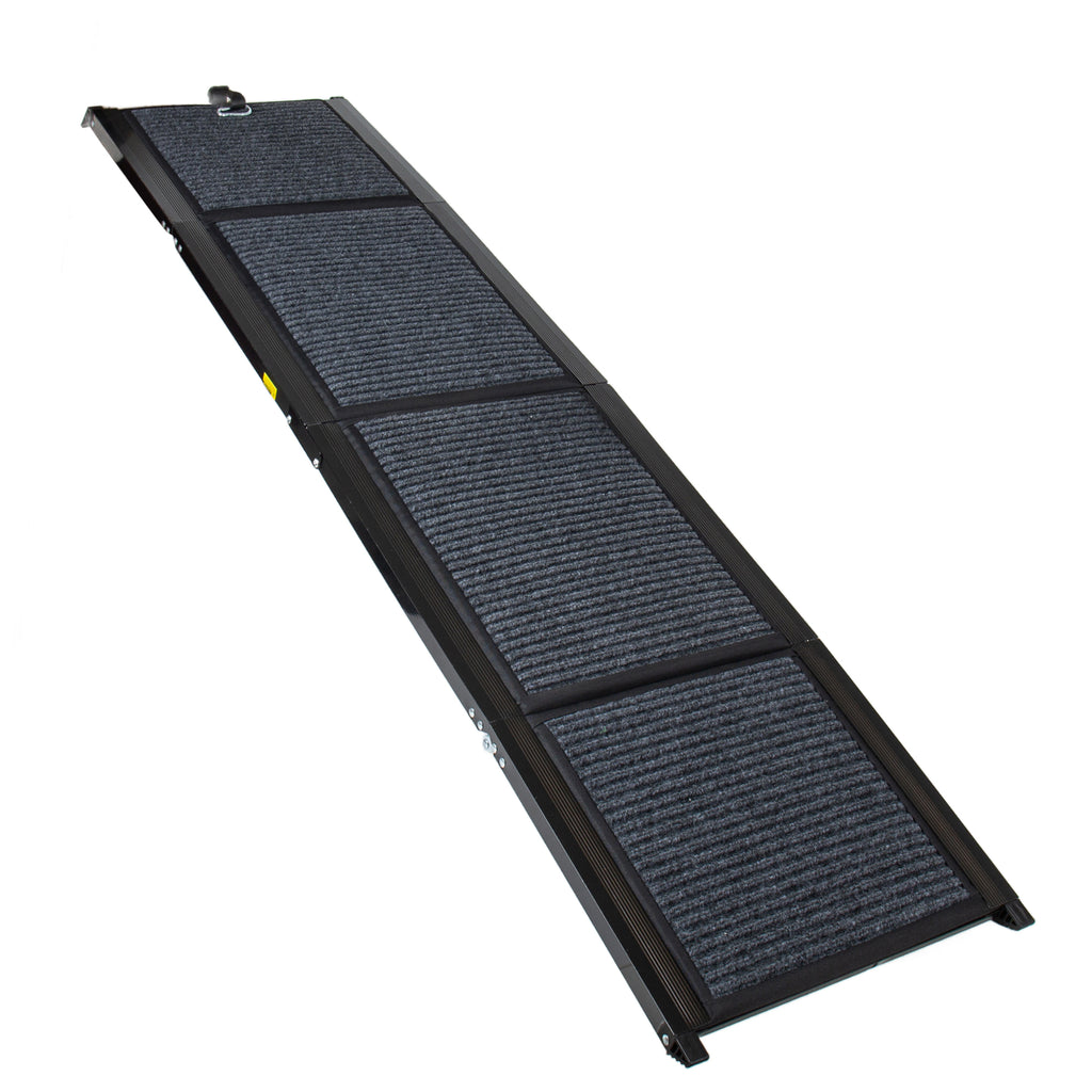 Unfolded carpeted ramp three-quarter view