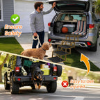 Black folding five-step dog stairs — stairs positioned at a vehicle