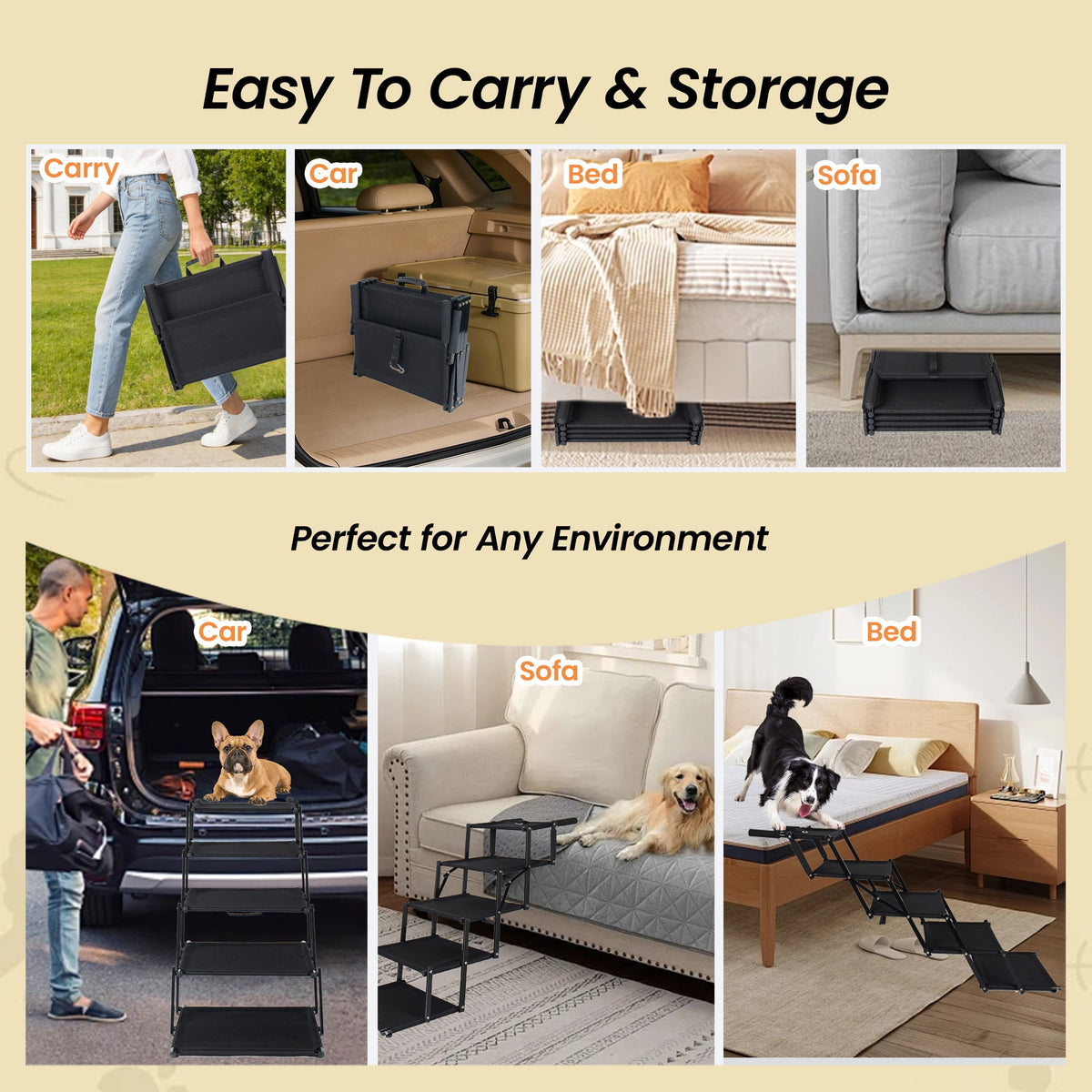 Black folding five-step dog stairs — folded storage