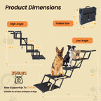 Black folding five-step dog stairs — adjustable setup dimensions