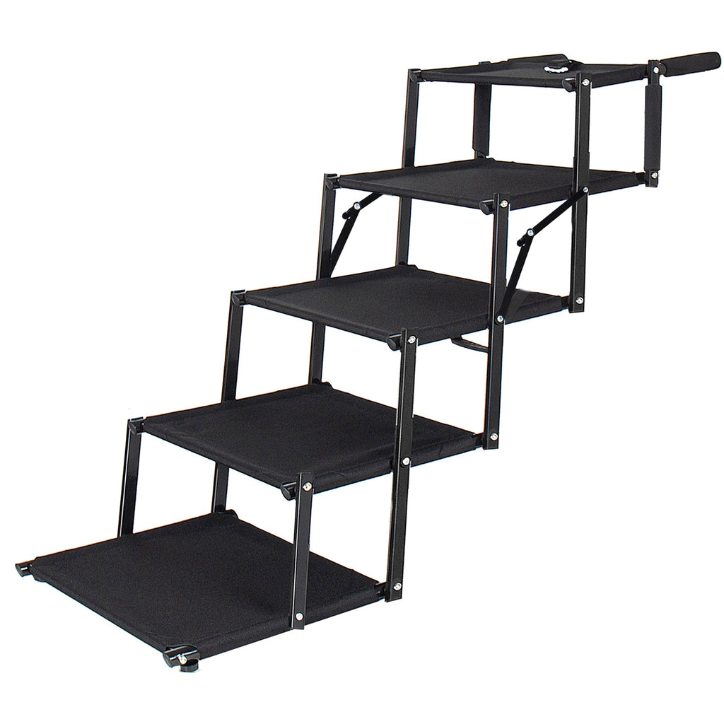 Black folding five-step dog stairs — side view