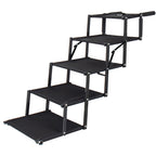 Black folding five-step dog stairs — side view
