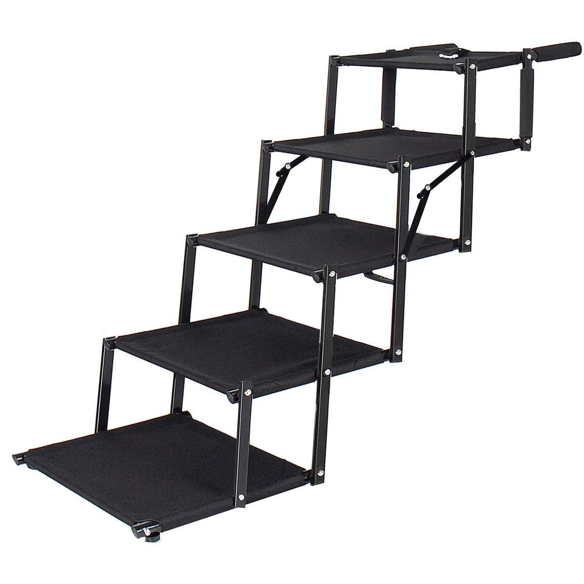 Black folding five-step dog stairs — side view