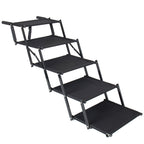 Black folding five-step dog stairs — angled product view