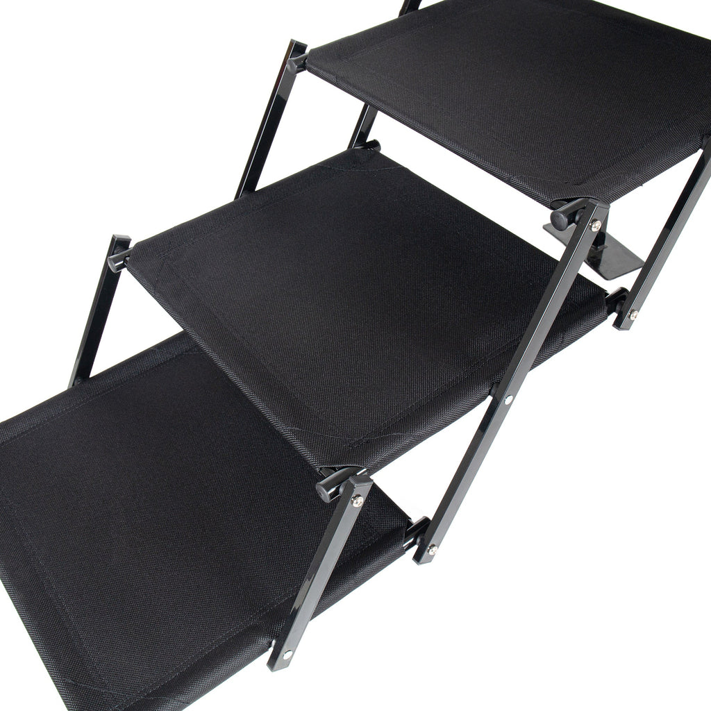 Black folding five-step dog stairs — Oxford fabric tread close-up