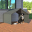 Outdoor Dog Shade Shelter Gray — on a patio with a dog