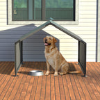 Outdoor Dog Shade Shelter Gray — open-front shelter in use