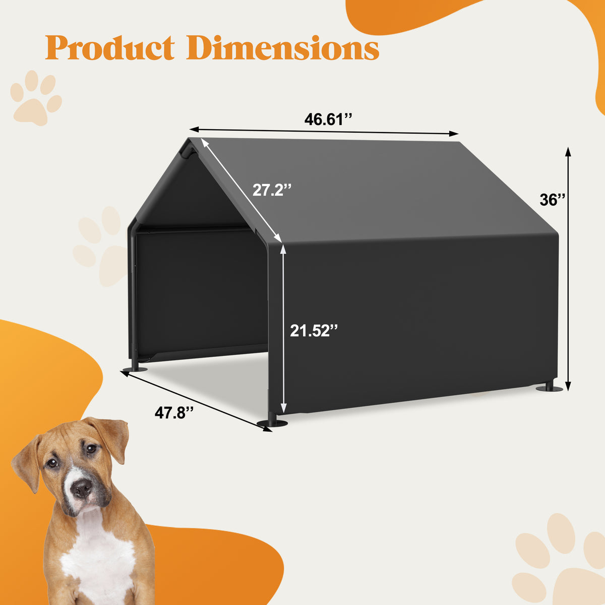 Outdoor Dog Shade Shelter Gray — overall dimensions