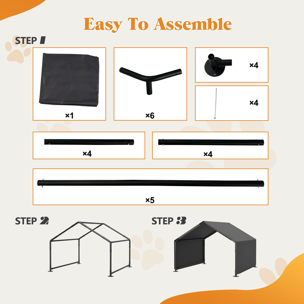 Outdoor Dog Shade Shelter Gray — assembly components and steps