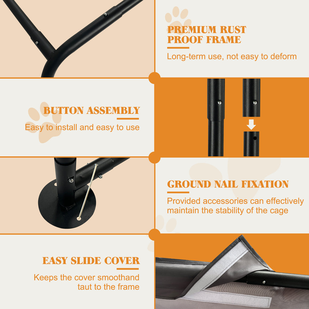 Outdoor Dog Shade Shelter Gray — frame connectors and ground fixings