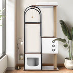White and rustic brown cat tree — room placement