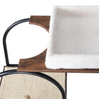 White and rustic brown cat tree — upper perch