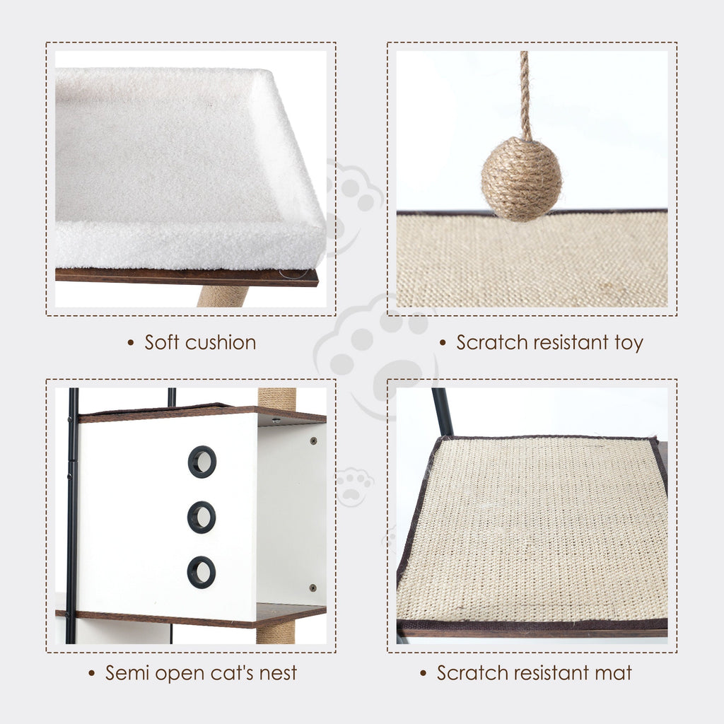 White and rustic brown cat tree — construction details